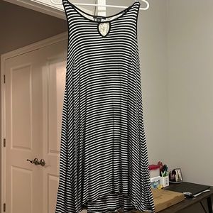 Knee Length Black/White Striped Dress w/ Lace Back